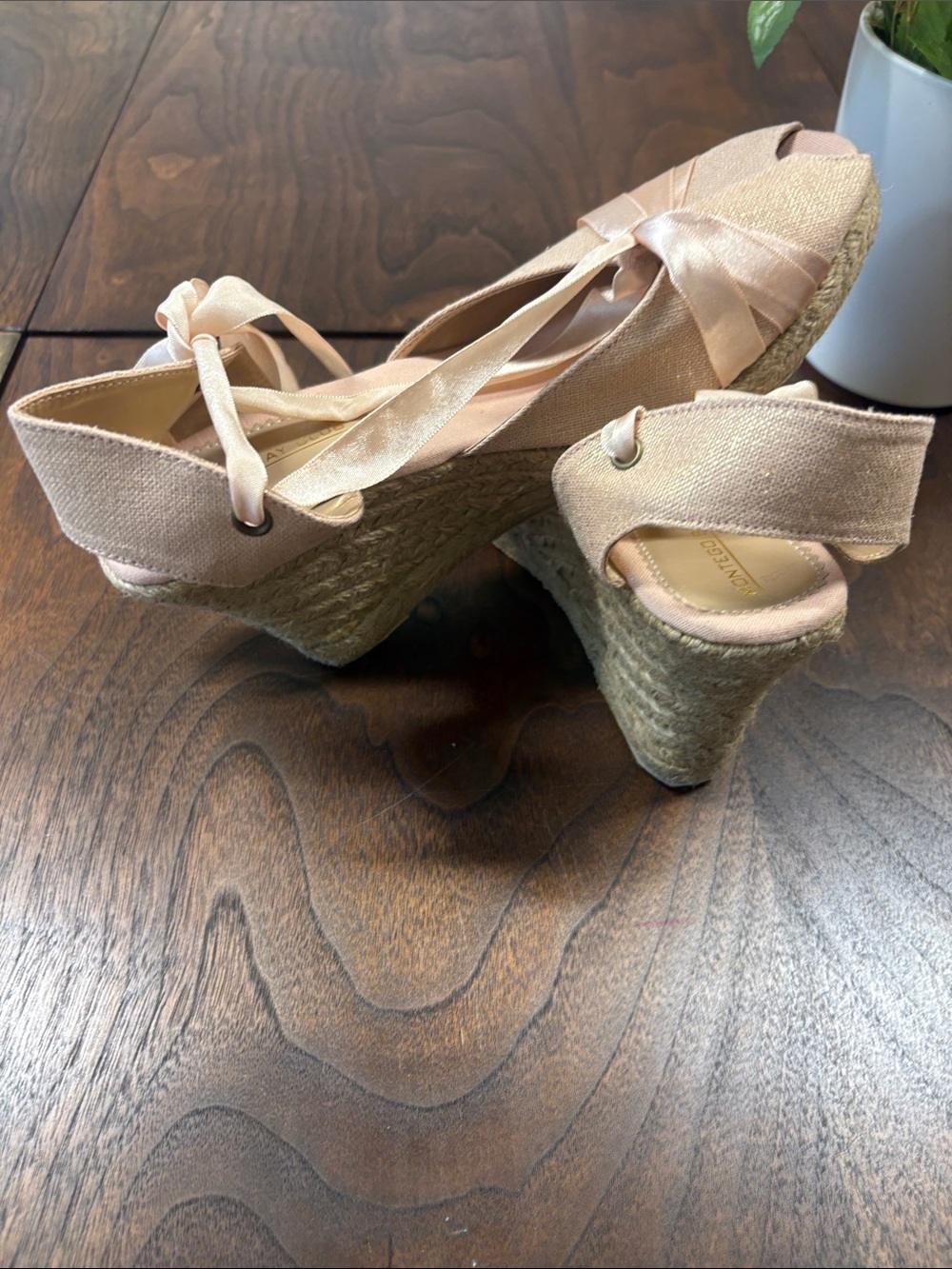 Montego Bay Club Blush Satin Ribbon Wedge Sandals - Picture 4 of 4